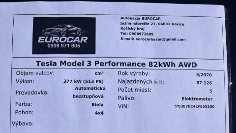 Tesla Model 3  Elektro auto na predaj Košice 