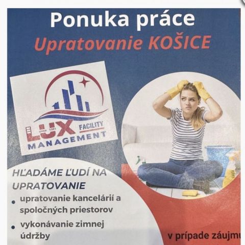 Ponuka práce upratovanie Košice